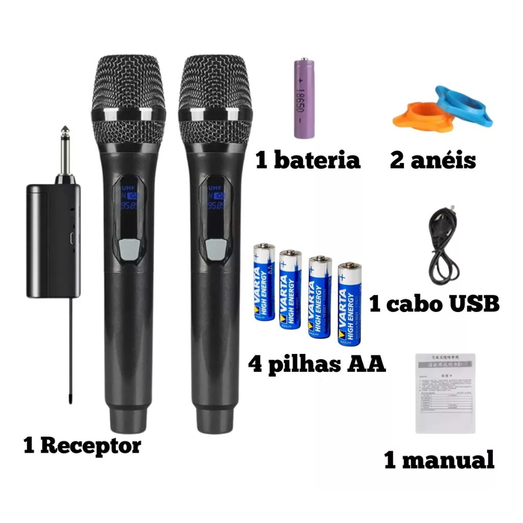 Kit 2 Microfones Sem Fio Profissional Uhf Led Com Receptor - EL-5005 Altomex - Oriente