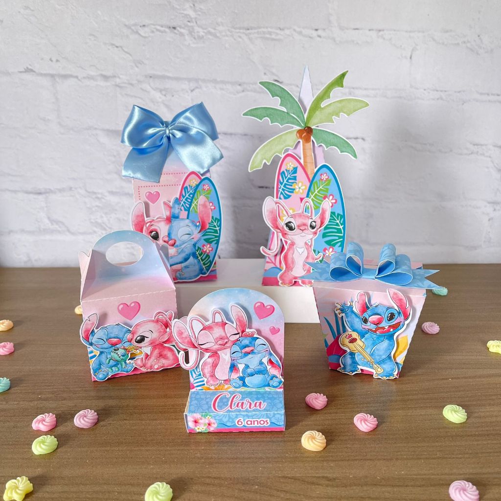 Kit Festa Personalizados Stitch – Desmontados Pegue e Monte – Caixinhas stitch – Lembrancinha Stitch