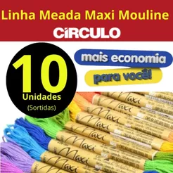 KIT 10 UN Linha Meada Maxi Mouline 100% algodão Círculo para bordado em ponto cruz e outros bordados delicados