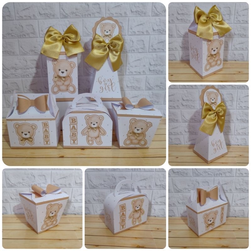 Kit Chá revelação e de bebê Dourado Caixinhas Personalizadas lembrancinhas para Festas MONTADAS