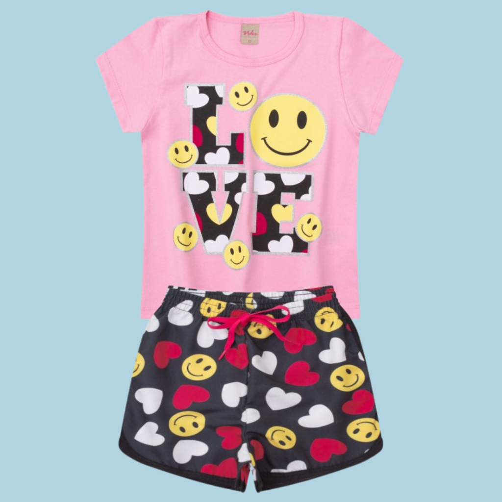 Conjunto infantil Menina Feminino para Verão Short e Blusa estampada