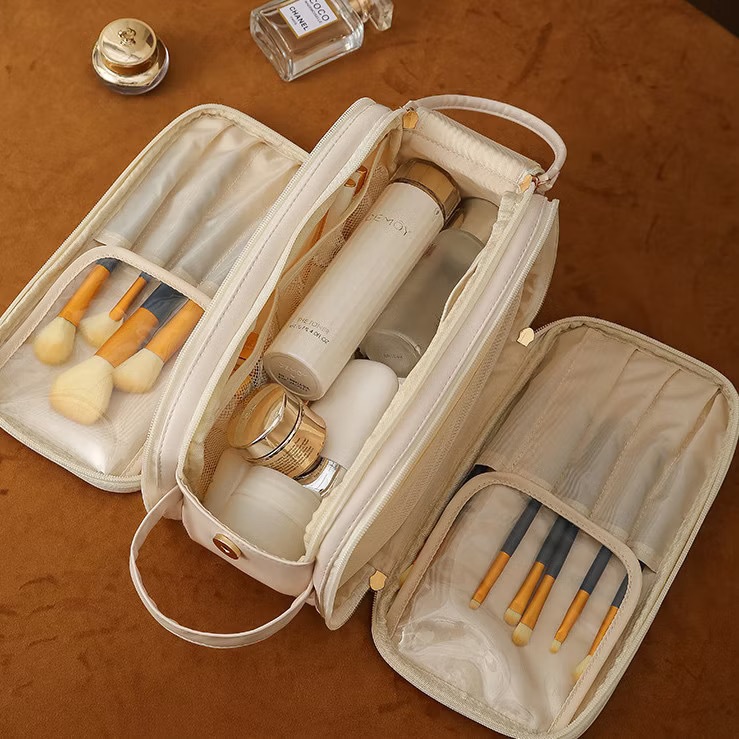 Bolsa Cosmética De Grande Capacidade Com Abertura Em Forma De U Para Mulheres Portátil Via...