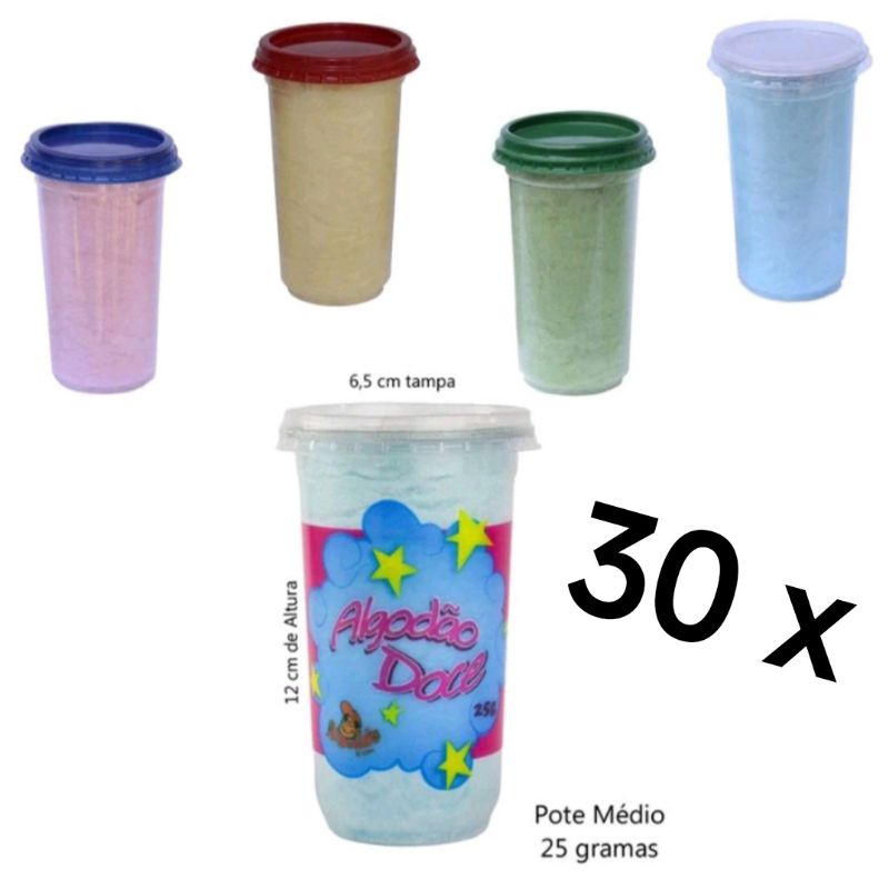 30 unidades de algodão doce kit festa pote 25 gramas em Oferta na Shopee