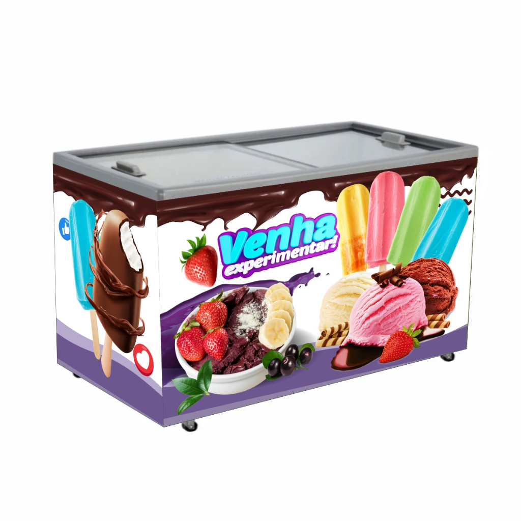 Kit Adesivo Freezer Açai Sorvete Picolé 1,20x0,80 Mod120 kit completo