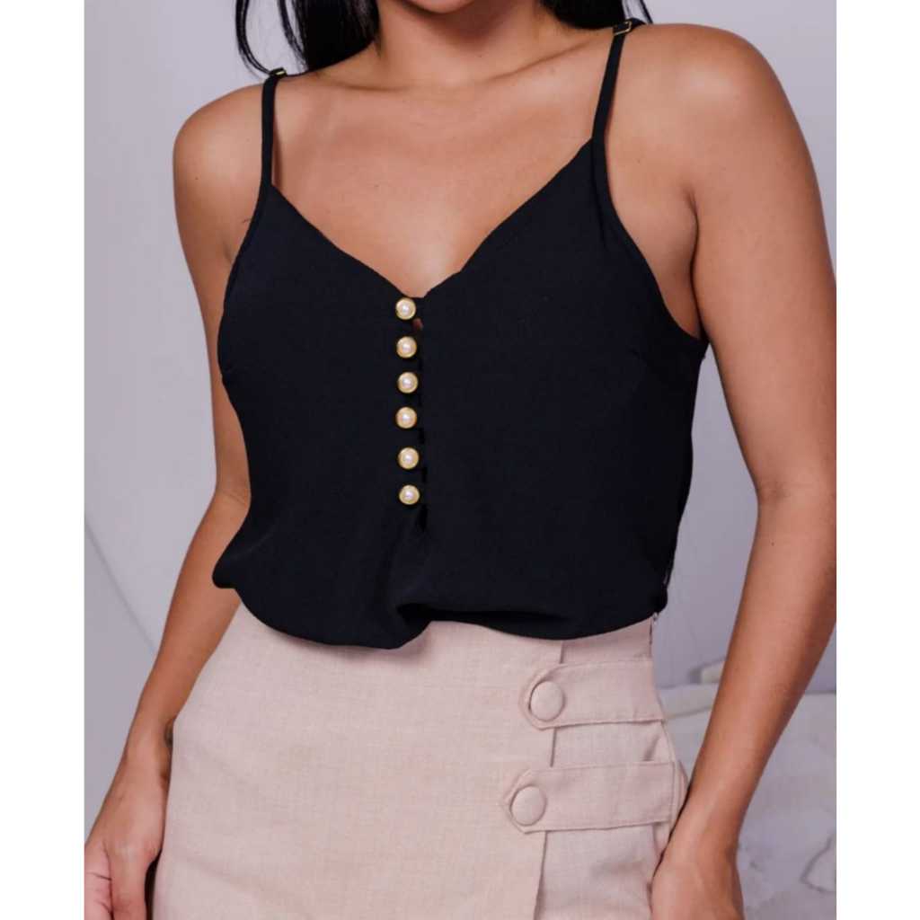 Blusas De Alcinha Crepe Feminino Com Botões