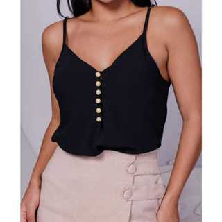 Blusas De Alcinha Crepe Feminino Com Botões
