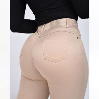 Calça Feminina Jeans Feminina Sarja Skinny Cintura Alta Color em Oferta na Shopee