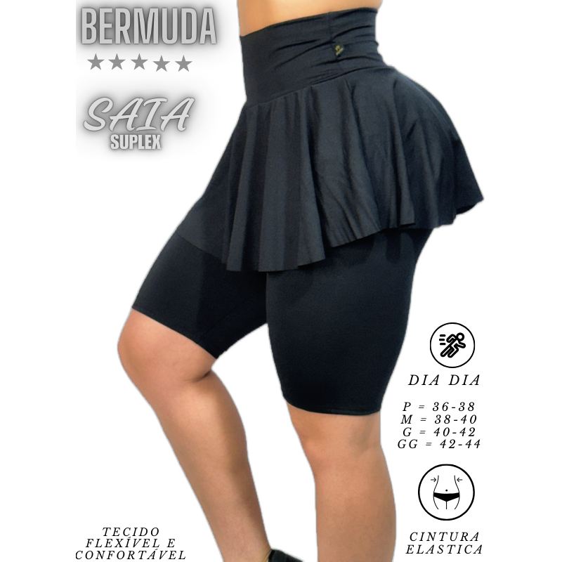 Bermuda Saia Suplex Tapa Bumbum Cos alto Academia Fitness