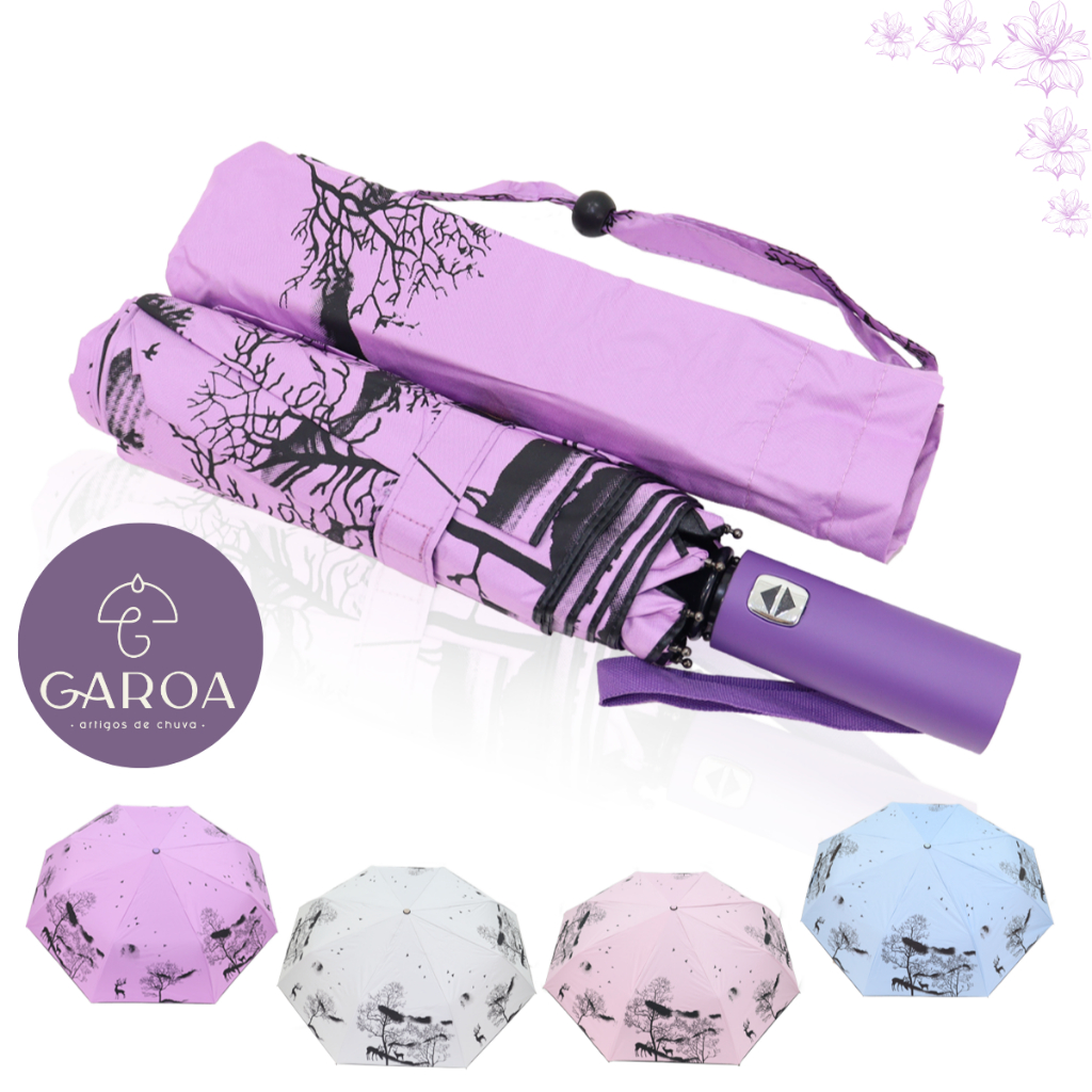 Guarda Chuva Automático Hastes Duplas Reforçado Contra Vento Com Proteção Solar Blackout Cabe Na Bolsa