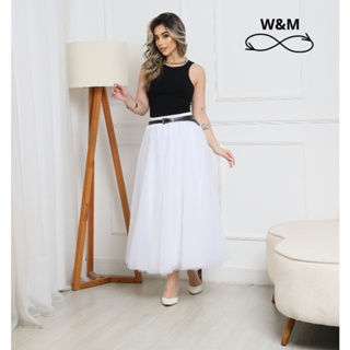 Saia Tule Midi Longa Forrada Moda Verao em Oferta na Shopee