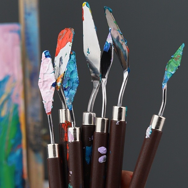 7Pcs Conjunto Faca Para Pintura A Óleo De Arte Em Aço Inoxidável Ferramentas De Desenho De Papelaria Espátula Artista