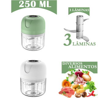 Mini Processador Elétrico de alho elétrico 250ml com 3 lâminas carne pequeno  recarregável USB em Oferta na Shopee