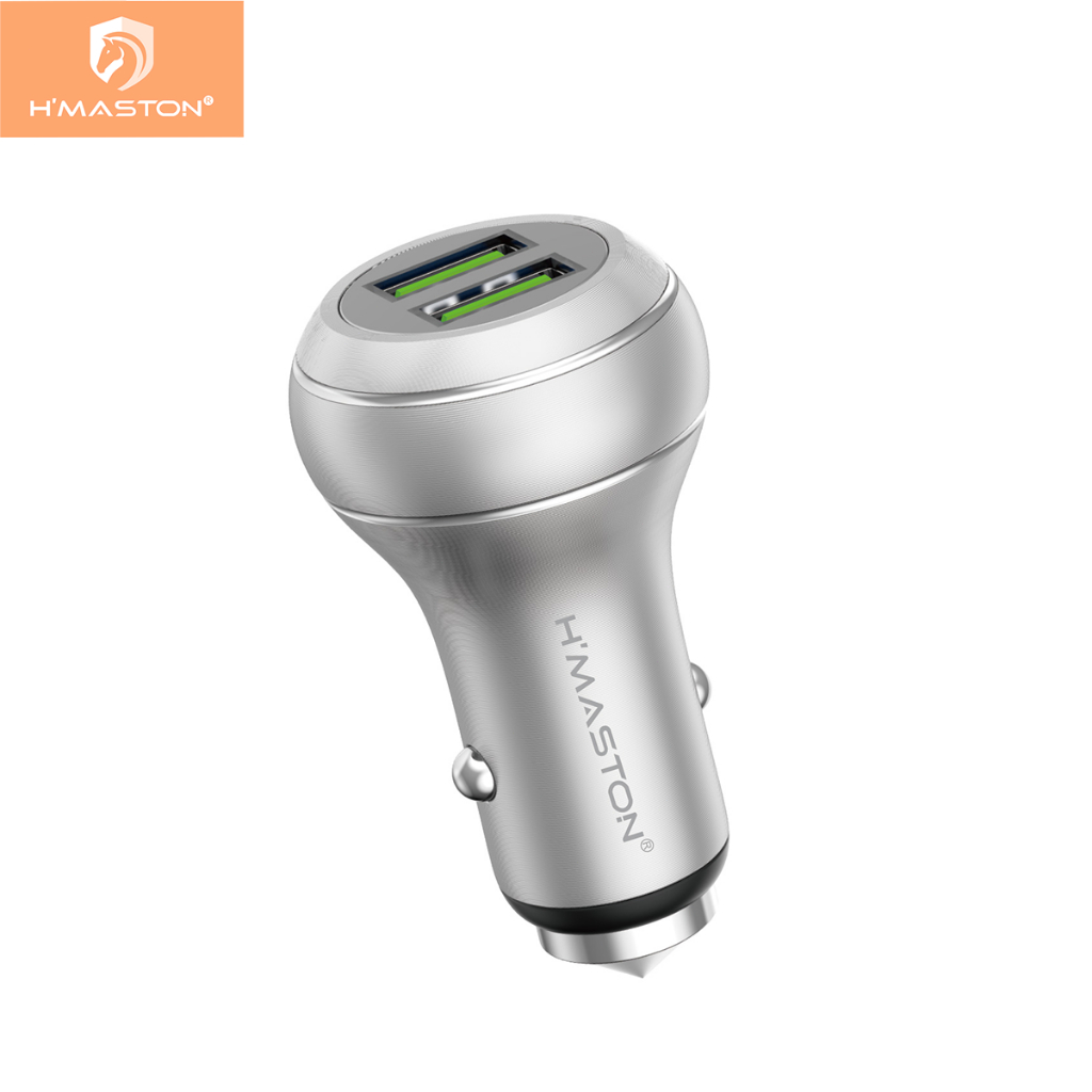 H'maston L02-4 Carregador Veicular Metal Colorido 2 Entradas Usb 2.4A e 3.1A Carregador Turbo em Oferta na Shopee