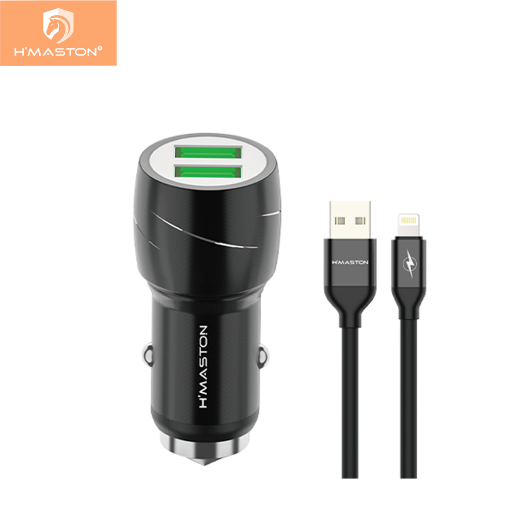 H'Maston L04 Carregador De Carro Veicular 2 Usb 3.1A V8 Lighting Tipo-c em Oferta na Shopee