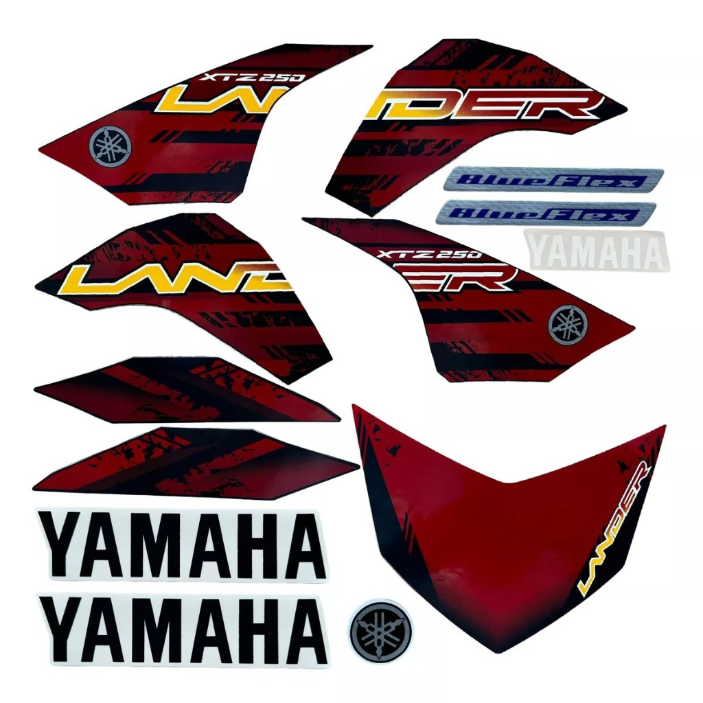 Kit Jogo Adesivo Moto Xtz Lander 250 2018 2019 Faixa Preto