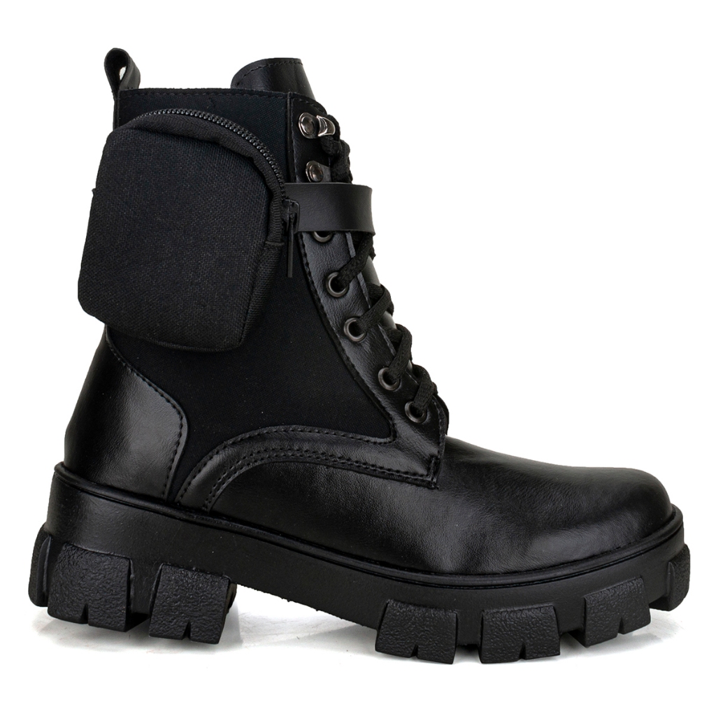 Bota Coturno Blogueira Estilo Militar Feminino Sola Tratorada Com Bag Removivel