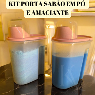 Kit 2 Porta Sabão em Pó Liquido e Amaciante 1700ml com Copo de Medidas Capacidade para 1kg...