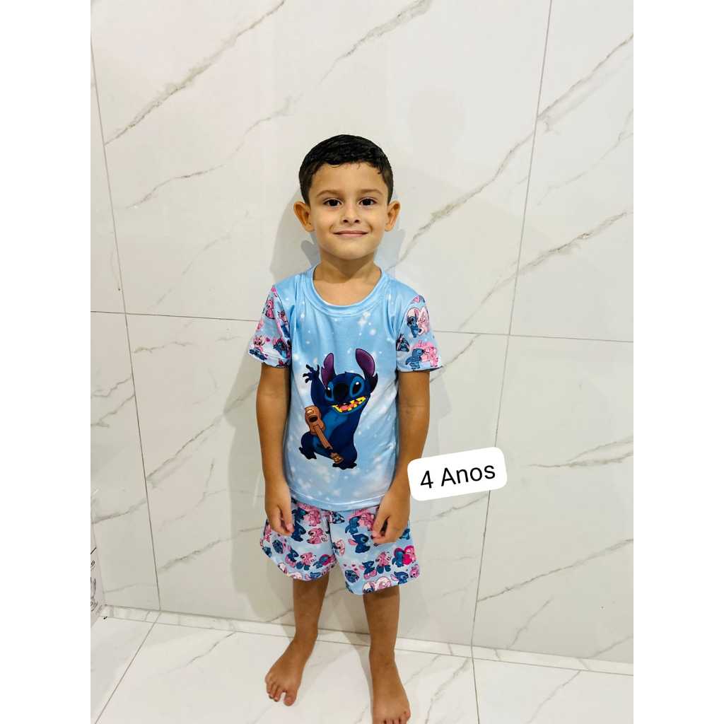 Pijama Infantil Stitch-AZUL Todos os Tamanhos em Oferta na Shopee