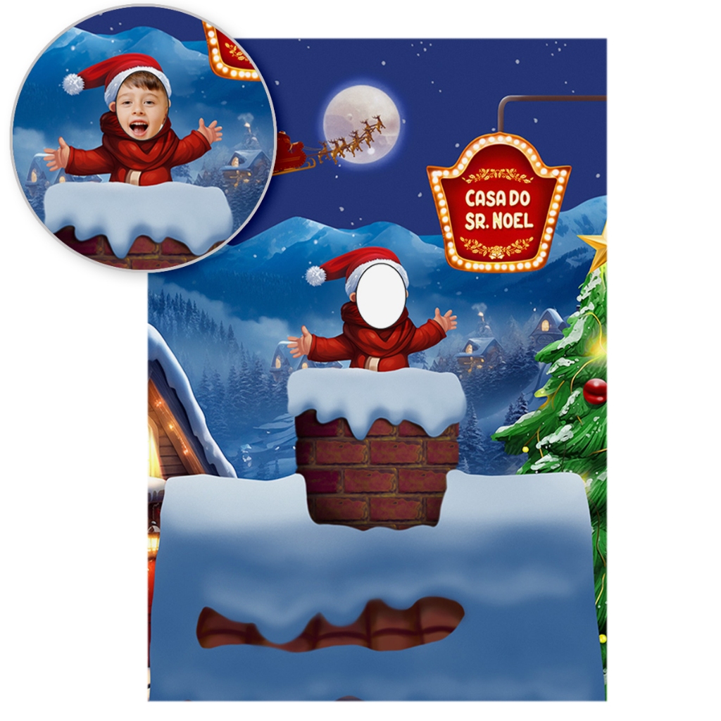Painel de Festa Decoração Natal Retangular Vazado Lateral Interativo Sublimado Em Tecido 1,50x2,20