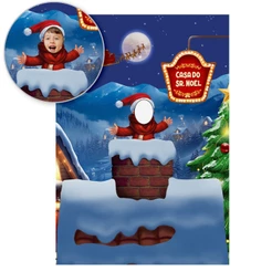 Painel de Festa Decoração Natal Retangular Vazado Lateral Interativo Sublimado Em Tecido 1,50x2,20