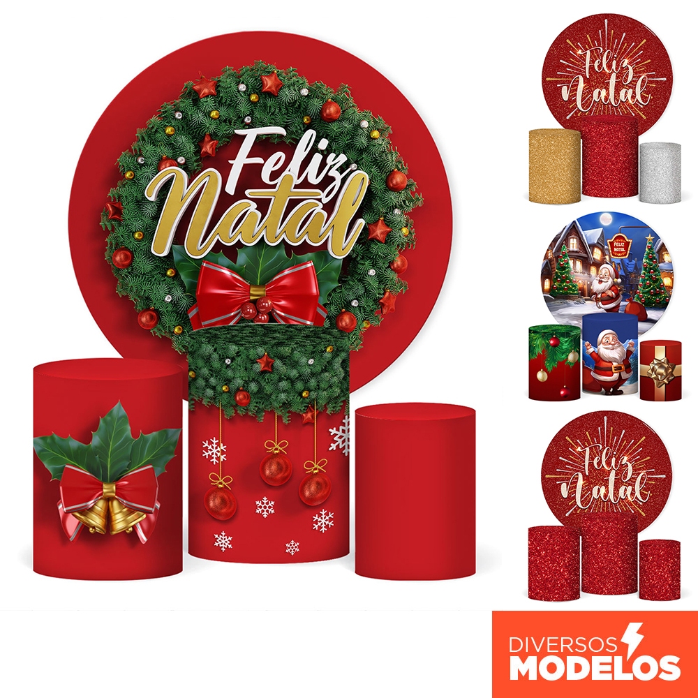 Painel Redondo Natal E Trio Capa Cilindro Festa Sublimado Tecido Veste Fácil C/Elástico em Oferta na Shopee