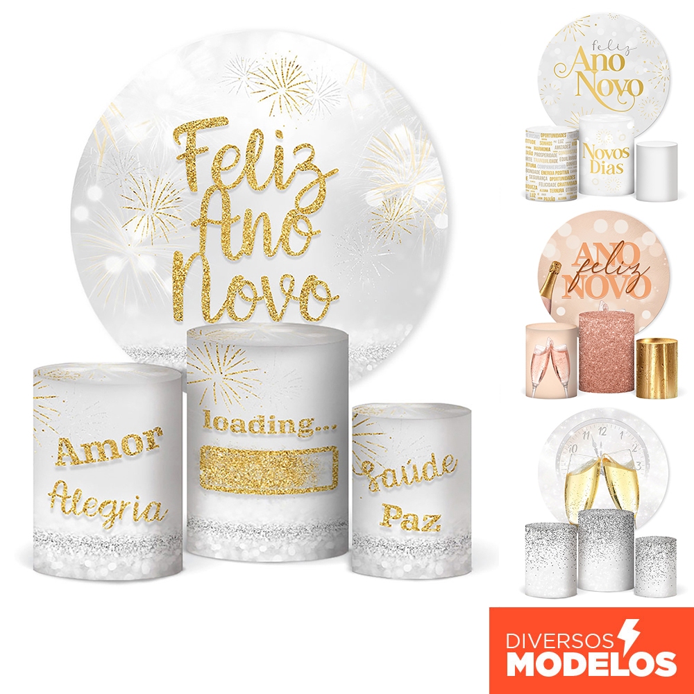 Painel Redondo Ano Novo Reveillon E Trio Capas Cilindro Festa Sublimado Tecido Veste Fácil C/Elástico em Oferta na Shopee
