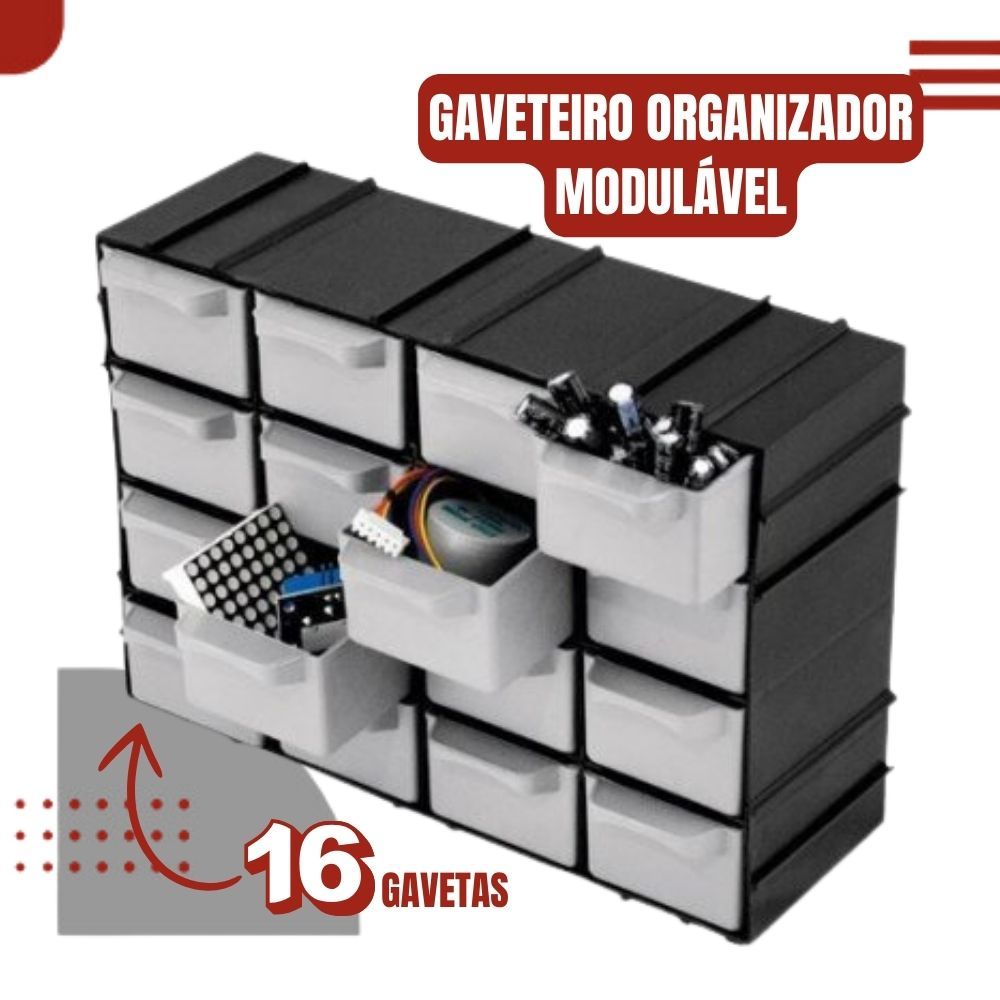 Mini Organizador com 16 Gavetas – Gaveteiro Empilhável e Modulável Multiuso