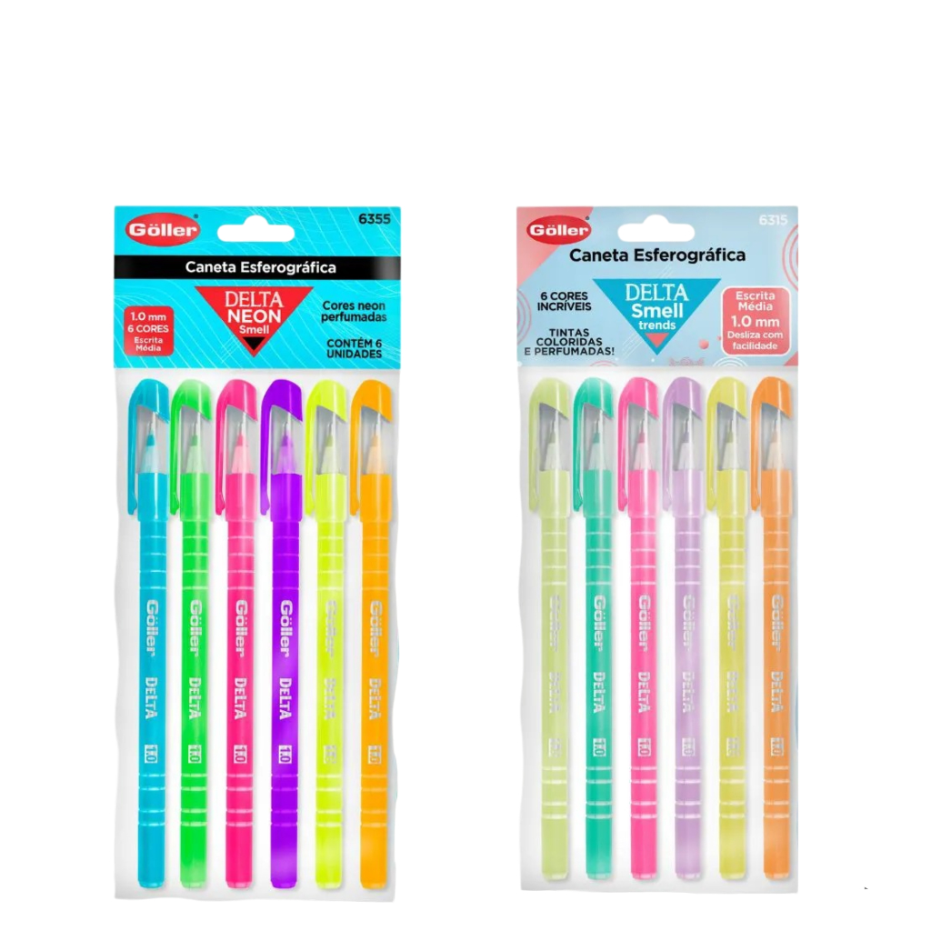 KIT com 6 unid Caneta Esferográfica Perfumada Delta Smell Tons Pastéis ou Neon 1.0MM - Goller