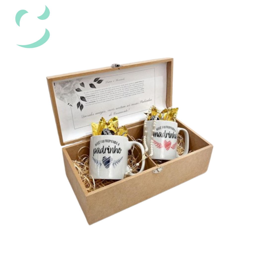 Caixa 30x15x10 para duas canecas presente para padrinhos em mdf em Oferta na Shopee