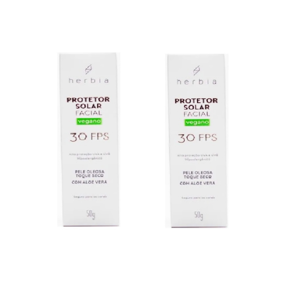 Kit 2 Protetor Solar Rosto Facial Pele Oleosa Natural Vegano Herbia 50g cada