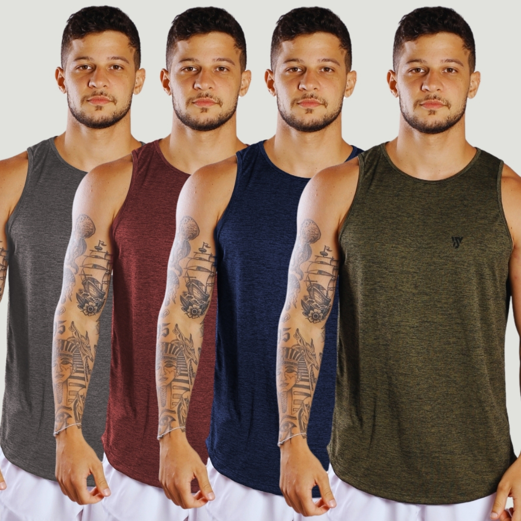 Kit 4 Camisetas Masculinas Regata Dry Passeio e Treino