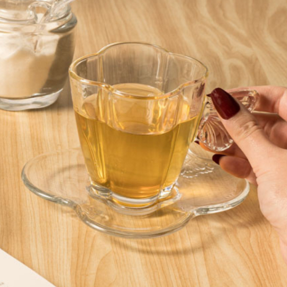 Jogo 4 Xícaras Chá Café Vidro Transparente Com Pires Butterfly Borboleta Wolff 180ml - Home & Living