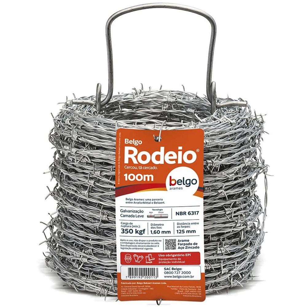 Arame Farpado 1,60mm Rodeio Belgo Bekaert Rolo 100m 250m 500m