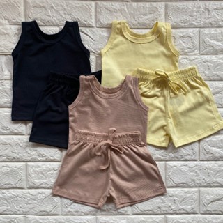 KIT 3 CONJUNTOS 6 PEÇAS CAMISETA REGATA E SHORT NEUTRO INFANTIL BEBÊ MENINO MENINA BÁSICO ...