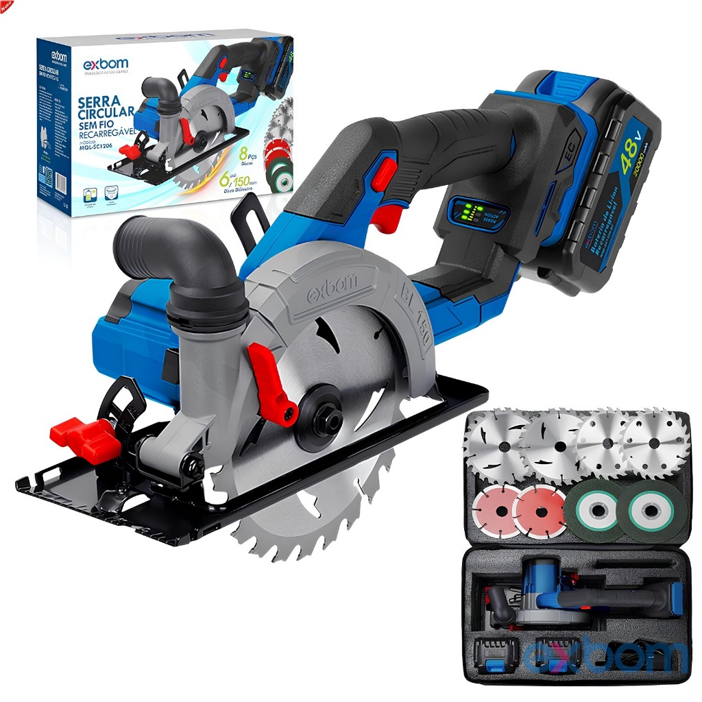Serra Circular Sem Fio 1200W Recarregável Com Motor Brushless 6 Polegadas 8 Discos MQL-SC1206 EXBOM em Oferta na Shopee