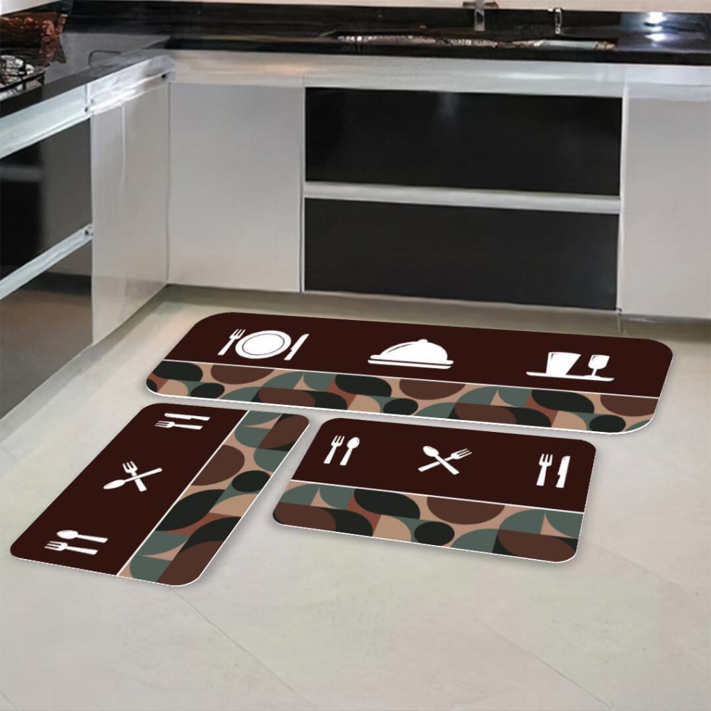 Kit com 3 Tapetes para Cozinha Decorativos Exclusivo Flores Rosas