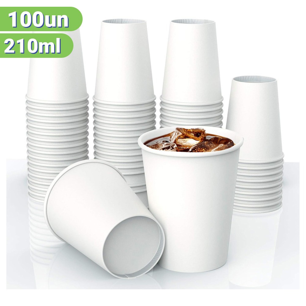 Copo de Papel Branco Biodegradável 210ml Bello Festas Paper c/100 Un em Oferta na Shopee