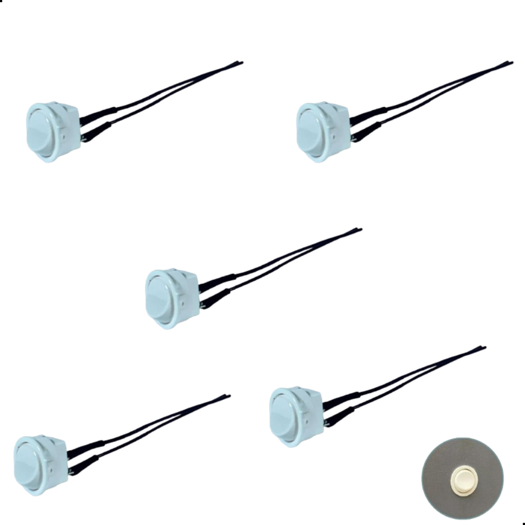 Interruptor Branco Simples Kit 5 2 Pinos Gota Redondo Embutir Para Móveis Cabo 10cm Liga/Desliga em Oferta na Shopee