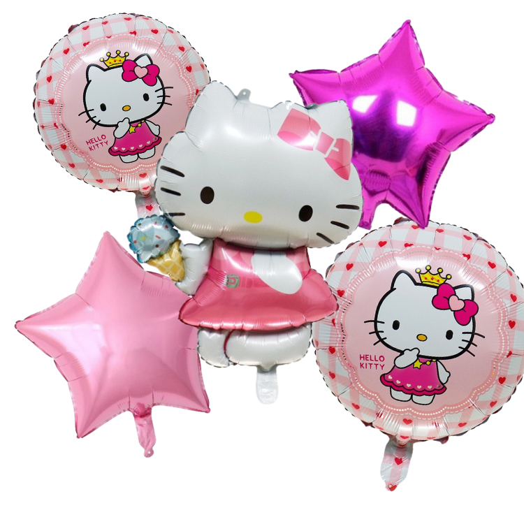 Kit 5 Balão Hello Kitty Sorveteira+ 2 Balão Redondo+ 2 Estrela Metalizados em Oferta na Shopee