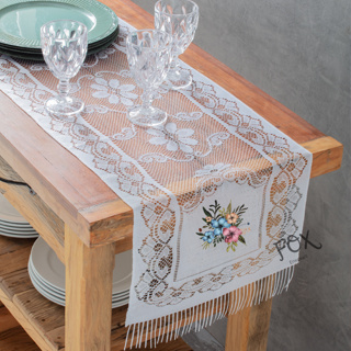 Caminho de mesa de renda Estampada florida branca de alta qualidade 100% poliester em Oferta na Shopee