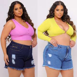 Short Jeans Plus Size Femenino cintura alta 100% algodao ( nao estica ) em Oferta na Shopee