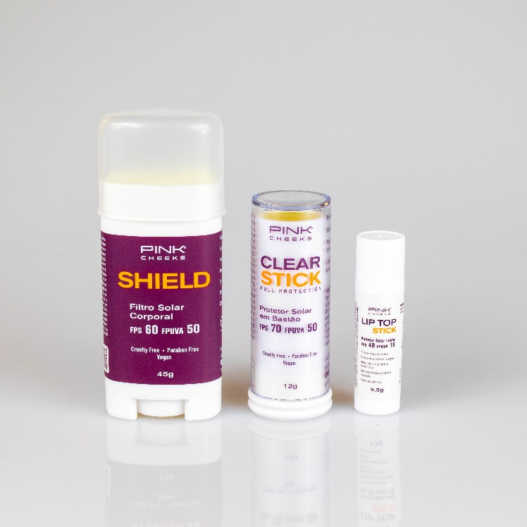 Kit Proteção Solar PINK CHEEKS - Shield+Clear Stick+Lip Top Stick