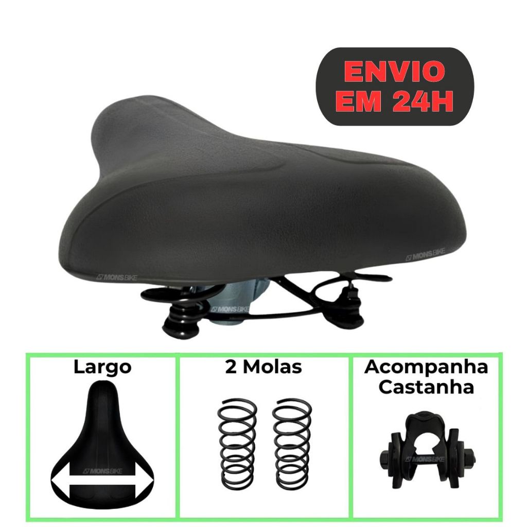 Banco de bicicleta confortável selim de bike sela assento largo com molas aro 26 aro 29 aro 24 em Oferta na Shopee