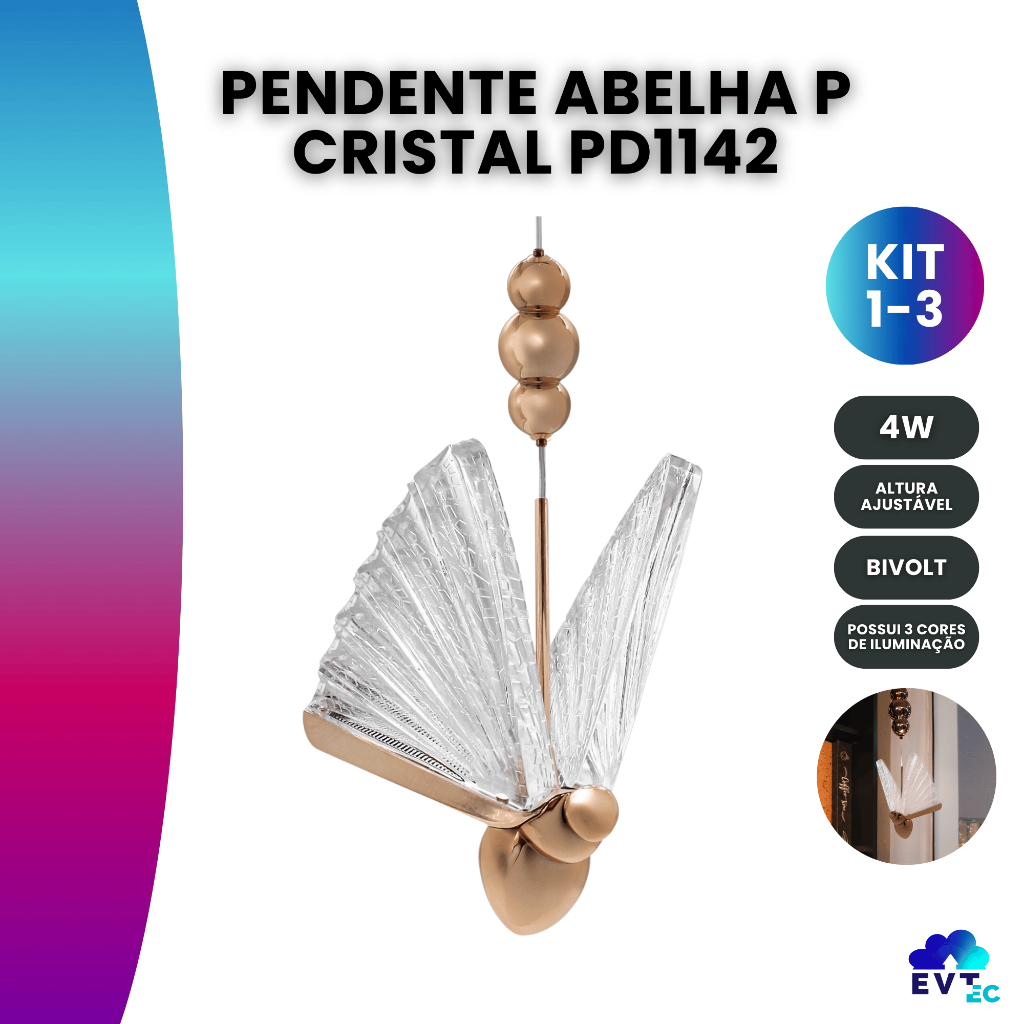 Luminária Pendente Abelha Dourado Led 3 Cores Bivolt Pd42 em Oferta na Shopee