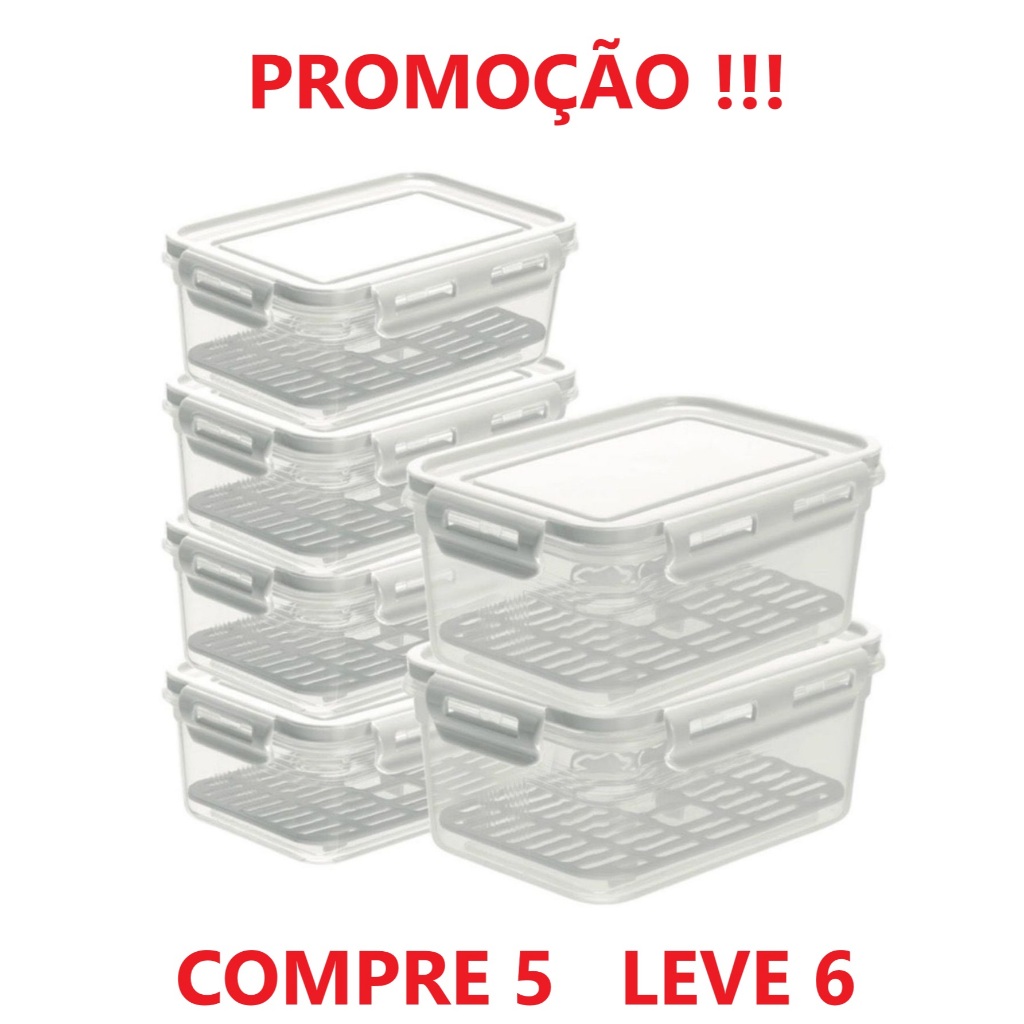 Kit 6 Potes Herméticos Com Escorredor Para Geladeira Empilhável. em Oferta na Shopee