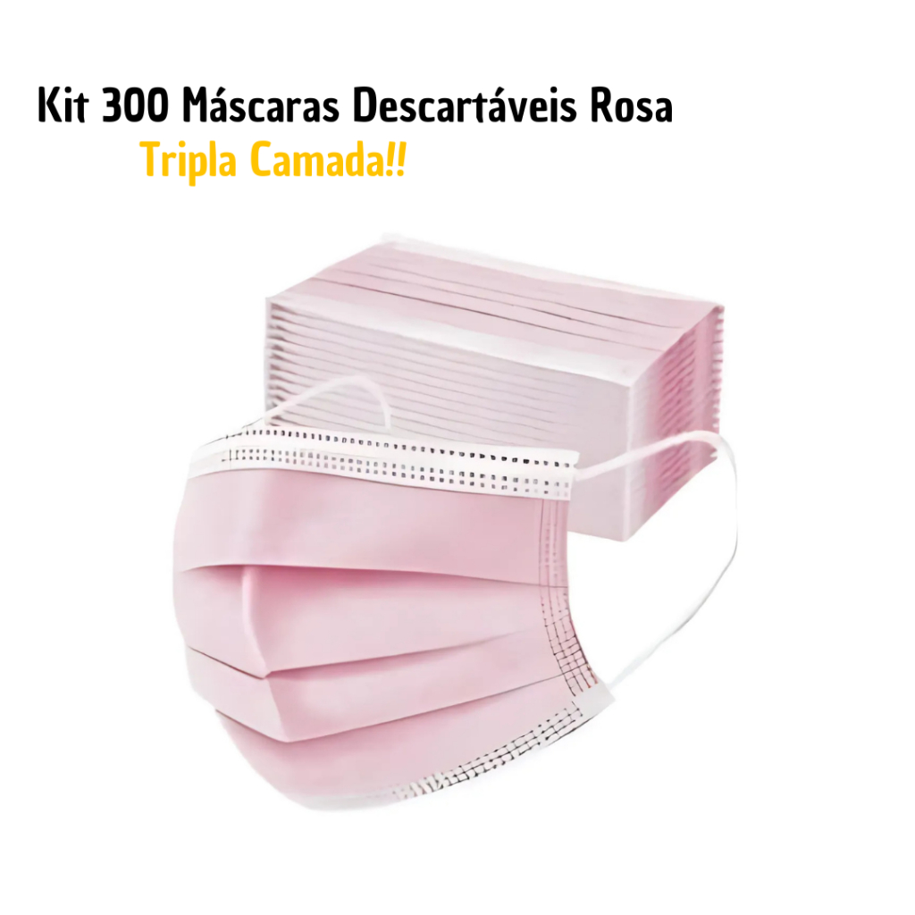 300 Máscara Tripla Adulto ROSA Tripla Camada