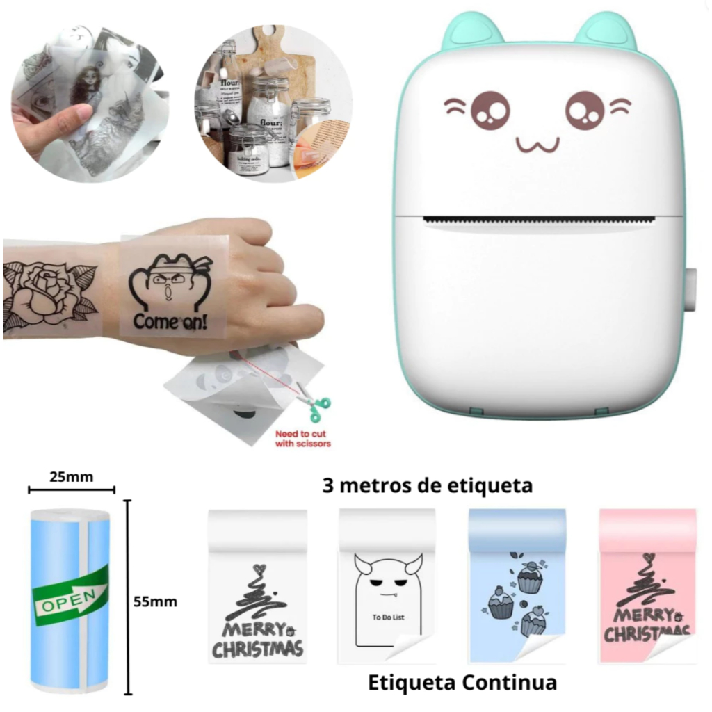 Mini Impressora Máquina de Imprimir Portátil Bluetooth de Bobina Papel Térmico Prova d'água Continua em Oferta na Shopee