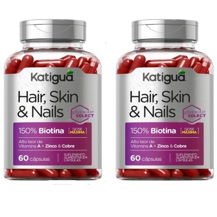 Kit 2 Hair Skin Nails Biotina Dose Máxima CABELO E UNHA 60Cápsulas Katigua em Oferta na Shopee