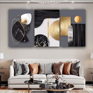 Quadro Decorativo Abstrato Dourado Preto Sala Quarto em Oferta na Shopee
