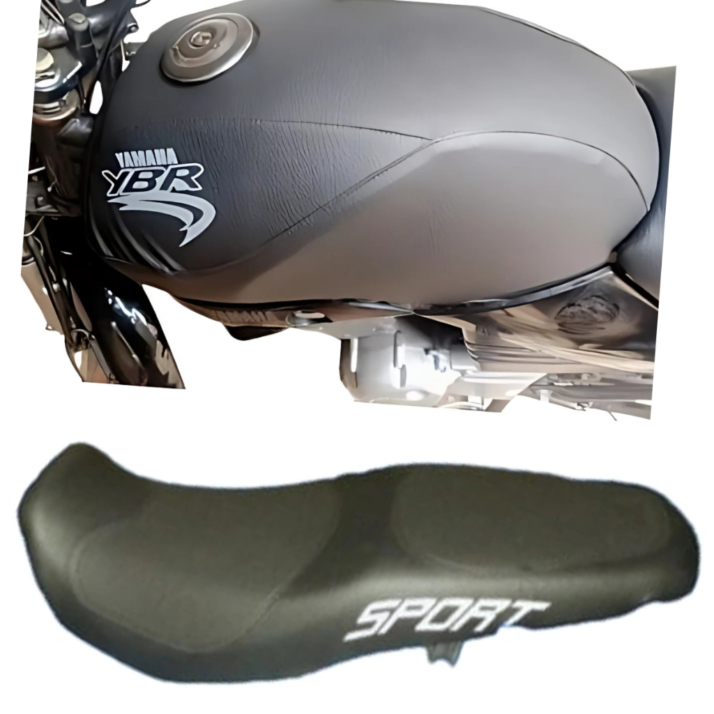 Capa Do Tanque Preta + Capa De Banco Sport Moto Ybr 125 2000 - 2008 Preta Esportiva